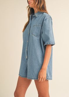 Shirt Romper, Denim Romper, Denim Material, Your Outfit, Light Denim, Denim Shirt, Rompers, Relaxed Fit, One Piece