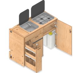 an illustration of a kitchen with sink and cupboards