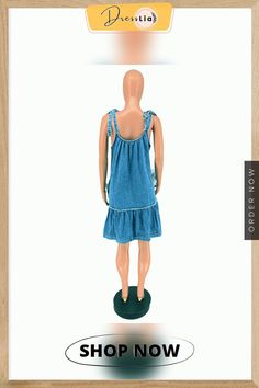 Denim Spaghetti Strap Ruffles Hem Loose Dress U Neck, Loose Dress, 1 Million, Ruffle Hem, Night Club, Latest Fashion Trends, Hot Sale, Ruffles, Latest Fashion