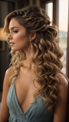 Long Wavy Hair Hairstyles Ideas, Bridal Hairstyles Loose Curls, Prom Hairstyles For Long Hair All Down Curls, Formal Hairstyles For Long Hair Down, Pageant Hair For Off The Shoulder Dress, Down Pageant Hairstyles, Bridesmaids Hairstyles For Medium Hair, Front Wedding Hairstyles, Side Part Hairstyles Prom