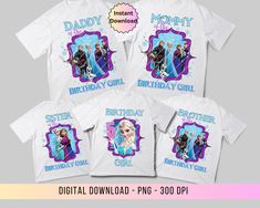 frozen princess birthday shirts with the names of each character and their child's name on them