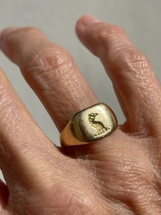 Buttery 18kt Gold Antique Signet Ring, Crested With a Dragon 7 Grams Size 6 US - Etsy Unique Engraved Yellow Gold Signet Ring, Engraved Yellow Gold Signet Ring, Gold Engraved Signet Ring Collectible, Symbolic 14k Stamped Signet Ring Collectible, Antique 14k Gold Rare Signet Ring, Antique Gold Signet Ring Collectible, Yellow Gold Signet Ring With Intaglio For Gifts, Ceremonial Gold Signet Ring Symbolic Style, Unique 14k Gold Signet Ring Gift