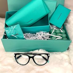 Nwt Bundle Includes Luxury Frames,Case,Gift Box, Scented Candle, Authentic Registration Card Tiffany Gifts, Perfume Box, Stationary Gifts, Blue And White Style, Tiffany And Co, Blue Box, Eyeglass Case, Bar Earrings, Glasses Case