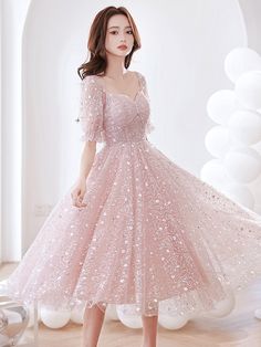 Frocks For Women, Prom Dress Cute, A Line Prom Dress, Mother Wedding Dress, Evening Dresses Cocktail, Short Prom Dress, A Line Prom Dresses, Sequin Shorts, Pink Tulle