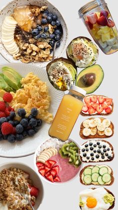 a table topped with plates and bowls filled with different types of food next to each other