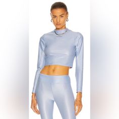 Brand New Item But The Tag Is Cut Off. 85% Polyamide, 15% Lycra-Spandex Made In Usa Machine Wash Mockneck Front Logo Detail Long Sleeve Crop, New Item, Long Sleeve Crop Top, Cut Off, Mock Neck, Made In Usa, Crop Top, Womens Tops, Spandex