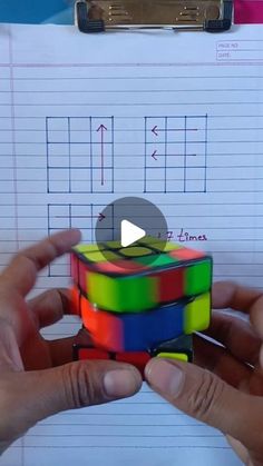 two hands holding rubik cubes in front of a piece of paper