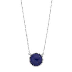 Adorned with a beautiful lapis lazuli cabochon stone, this sterling silver necklace lends standout detail to your ensemble.NECKLACE DETAILS Length: 17.5 in. Clasp: lobster-claw Metal: sterling silver Plating: rhodium Packaging: boxed  STONE DETAILS Stone type: lapis lazuli Total weight: 2 3/10 ct. Shape: round Setting: bezel Gemstones may have been treated to enhance their appearance. Special care may be required.  Size: One Size. Color: Blue. Gender: female. Age Group: adult. Cabochon Necklace, Sterling Silver Necklace, Lobster Claw, Lapis Lazuli, Sterling Silver Necklaces, Pendant Jewelry, Womens Jewelry Necklace, Gender Female, Jewelry Necklace Pendant