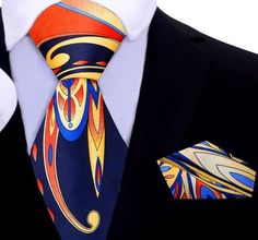 Choose From: Single Tie Tie and Pocket Square Material of Tie and Pocket Square: 100% Silk.Dimensions of Pocket Square: 10.5” x 10.5” Inches.Width of Tie: 3.4” Inches.Length of Tie: Regular (60”) XL (63”) Pattern On Fabric:Abstract PaisleyColor Of Fabric:Orange, Red, Blue, Yellow Suit Closet, Mens Double Breasted Blazer, Native Fashion, Yellow Bow Tie, Paisley Color, Ties Mens Fashion, Suit Ideas, Necktie Set, Grey Suit