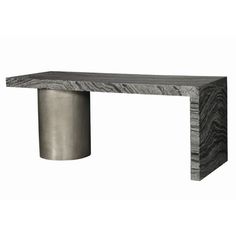 a marble and steel table with a metal base