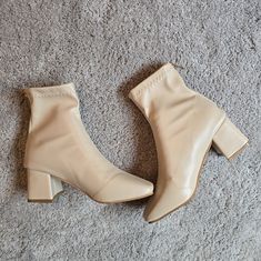 Women's Square Toe Tan-Colored Chunky Heel Fashion Boots With Back Zipper! Size 5, Bought From Shien, Never Worn Because I Bought The Wrong Size And A Little Bit Tight. ( No Box Or Shoe Bag) Beige Ankle-high Boots With Zipper Closure, Casual Beige Boots With Zipper Closure, Trendy Beige Boots With Block Heel, Trendy Beige Heeled Boots For Fall, Beige Boots With Zipper Closure For Fall, Beige High Heel Boots With Zipper, Trendy Beige High Ankle Heeled Boots, Trendy Cream Heeled Boots For Spring, Trendy Beige Block Heel Boots