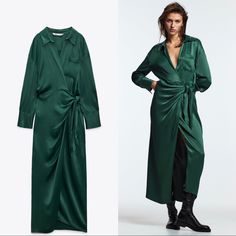 Brand New With Tags. Elegant Green Shirt Dress For Date Night, Green Shirt Dress For Fall Party, Elegant Green Shirt Dress For Fall, Zara Green Maxi Dress For Fall, Zara Green Maxi Dress For Formal Occasions, Zara Long Midi Party Dress, Zara Embroidered Dress, Zara Short Dress, Knit Polo Dress