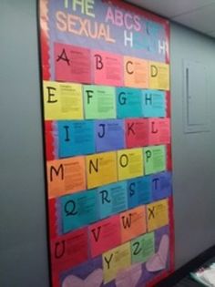 This bulletin board is a fun way to engage students in some quick sexual health education as well as getting some key vocabulary into students mind. ... Ra Programs, Rez Life, Health Bulletin Boards, High School Bulletin Boards, High School Health, Resident Advisor, Ra Bulletin Boards, Student Affairs, Boards Ideas