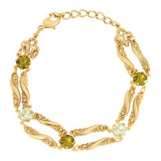 Deco Olivine & Chrysolite Austrian Crystal Bracelet Chic Fashionista, 1928 Jewelry, Vintage Inspired Jewelry, Gold Dipped, Art Deco Inspired, Metal Bracelets, Austrian Crystal, Green Crystals, Link Bracelets