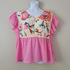 Cato Embroidered Top Size 22/24 Elastic Waist Ruffled Cap Sleeves Floral Embroidered Details 50" Bust, 42" Waist, 27" Length Pink V-neck Top With Floral Embroidery, Pink Peplum Blouse For Summer, Cute Multicolor Embroidered Tops For Spring, Cute Multicolor Embroidery Tops For Spring, Cute Multicolor Embroidered Tops For Summer, Summer Embroidered V-neck Top With Ruffles, Summer V-neck Embroidered Top With Ruffles, Embroidered V-neck Top With Ruffles For Summer, Casual Pink V-neck Embroidered Top