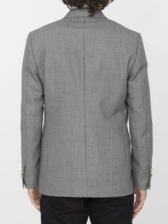 Double-breasted jacket in grey wool. It features peaked lapels, front four-button closure, two front welt pockets, a welt pocket on chest and buttoned cuffs. Regular fit. The model is 184cm tall and wears size IT 48.Size nationality: IT Product number: 37176789 Product code: 690661571901 Composition: 100% WOOL Platform Wedge Heels, Loafer Sneakers, Jacket For Men, Double Breasted Jacket, Dress With Cardigan, Premium Brands, Clothes Collection, Cardigan Jacket, Wool Jacket