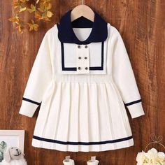 Condition: New Blue Dress For Playtime In Fall, Cute White Dresses For Fall, Cute White Fall Dresses, Fall Playtime White Dress, White Cotton Winter Dress, Blue Long Sleeve Preppy Dress, Cute Cream Fall Dress, Blue Fall Playtime Dress, Cute Cream Winter Dress