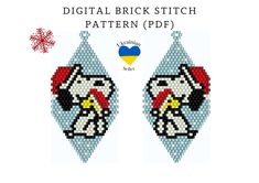 two earrings with the words digital brick stitch pattern pdf