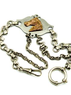 "Vintage Silveroid Pocket Watch Chain GF Horse Head Pendant Fob Gold Filled Horse Head Pendant Horse Pendant approx. size: 1.66\" x 1.15\" Swivel and Spring ring clasp Chain 9\" long 27.3 grams total Beautiful Gift Box Included" Engraved Chain Link Jewelry For Formal Occasions, Vintage Engraved Chain Link Jewelry, Antique Silver Watch Accessories Gift, Antique Silver Watch Accessories As Gift, Antique Silver Watch Accessories For Gift, Antique Metal Jewelry With Curb Chain, Antique Engraved Chain Link Jewelry, Vintage Silver Curb Chain Jewelry, Vintage Silver Jewelry With Curb Chain