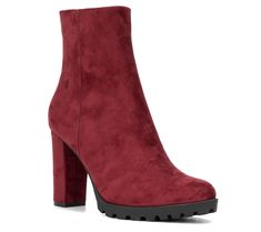 Boasting a sharp design with a sophisticated silhouette and a flattering block heel, the Araceli bootie is the perfect way to elevate your look whether it's office attire or a casual pair of jeans. From New York & Company. Red Ankle Boots, Burgundy Boots Ankle, Women's Ankle Boots, Office Attire, Womens Ankle Boots, Classic Silhouette, Bootie, Faux Suede, Block Heels