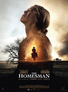 a movie poster for the film homeman with a man on horseback looking up into the sky