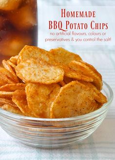 homemade bbq potato chips in a glass bowl