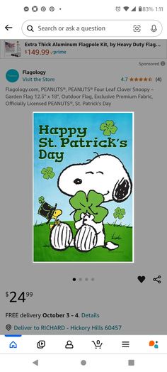 an image of a happy st patrick's day card with snoopy on it