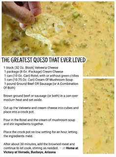 the recipe for quesadilla soup is shown in two separate pictures, with instructions on how to make it