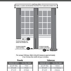 the measurements for curtains and valances are shown in this diagram, which shows how to