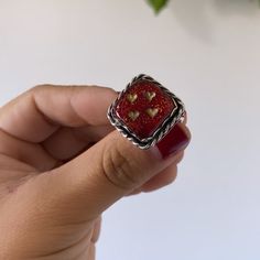 Vintage dice! Pick your dice and don't forget to leave your ring size in the notes section at checkout! Red Rectangular Adjustable Jewelry, Unique Red Enamel Ring As Gift, Unique Red Enamel Ring As A Gift, Unique Red Enamel Ring For Gift, Vintage Dice, White Ring, To Leave, Don't Forget, Ring Size