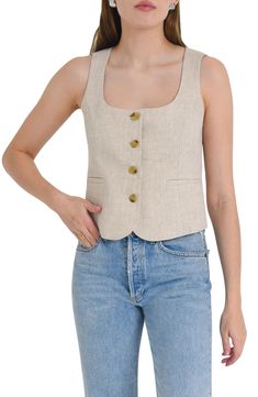 WAYF Gabriella Linen Vest | Nordstrom Fitted Linen Tank Top For Everyday, Fitted Linen Tank Top For Spring, Summer Linen Vest With Pockets, Summer Linen Tank Top With Button Closure, Casual Everyday Linen Vest, Spring Linen Vest With Pockets, Beige Linen Spring Vest, Casual Linen Tank Top With Button Closure, Fitted Sleeveless Linen Vest