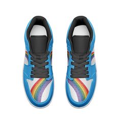 Introducing our Rainbow LGBT Pride Low Top BLUE Leather Sneakers, inspired by the iconic NIKE Dunk style and designed for everyone to wear proudly. Crafted with premium BLUE leather and featuring vibrant rainbow accents, these sneakers celebrate diversity and inclusivity in style. With their low-top design and unisex appeal, these sneakers offer both fashion and comfort for any occasion. The durable construction ensures long-lasting wear, while the cushioned insole provides all-day comfort. Whet Lgbt Pride, Low Top, Nike Dunks, Blue Leather, Leather Sneakers, Tops Designs, Nike, Sneakers, Celebrities