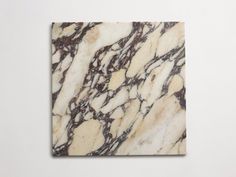 a square marble tile with brown and white veining on the edges, against a white background