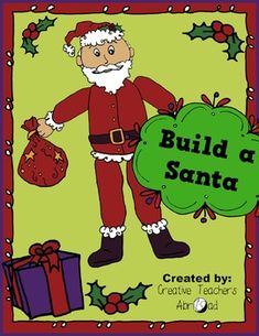 a santa clause is holding a bag with presents on it and the words build a santa