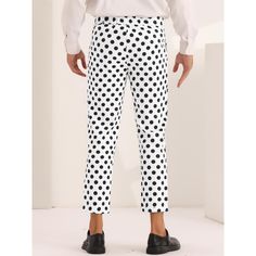 The pleated front polka-cropped pants are classic, unique, and stylish. Polka dot print cropped dress pants can be worn with a dress shirt, sweater, polo shirt, blazer, or trench coat for an elegant and stylish look. Polka dot print pants are perfect for office work, graduations, proms, wedding parties, ceremonies, festivals, and more. Slim Fit Chino Pants, Sweater Polo, Slim Fit Dress Pants, Crop Dress, Slim Fit Chinos, Wedding Parties, Pants White, Print Pants, Slim Fit Dresses