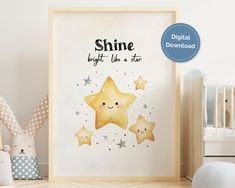 a baby's room with a star print on the wall