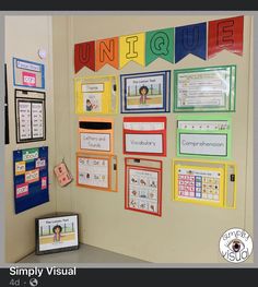 a bulletin board with pictures and words on it