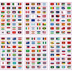 the world's flags are shown in four different colors, each with their own country name