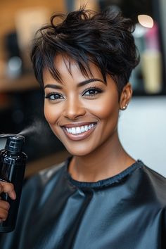 33 Stunning Short Hairstyles for Every Black Women Needs to Try in 202 – CreativeBooster Pixie Sew In, Curly Hair Shaved Side, Pixie With Highlights, Textured Pixie, Short Relaxed Hairstyles