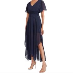 Express Smocked Waist Flutter Dress Sleeve Midi Dress New With Tags Size Xs Navy Blue, Midi Length Polyester Blue Flowy Dress, Royal Blue Midi Dress, Black Cutout Dress, White Tank Dress, Deep V Dress, Beautiful Floral Dresses, White Eyelet Dress, Flutter Dress, Black Strapless Dress