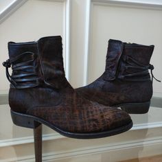 Price Firm. John Varvatos Collection 2016 Keith Back Lace New Zealand Calf Hair Ankle Boots. Size Men's 8.5. Handmade In Italy. In Great Shape. No Dust Bag No Original Box. Western Brown Calf Hair Boots, Calf Hair Boots With Leather Sole And Round Toe, Luxury Brown Moto Boots With Leather Sole, Masculine Ankle Boot For Fall, Masculine Brown Chelsea Ankle Boots, Luxury Brown Moto Boots For Fall, Brown Calf Hair Boots With Leather Sole, Luxury Brown Ankle Moto Boots, Masculine Brown Ankle Boots