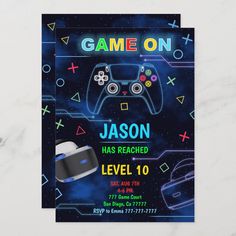 a video game birthday party card with a gaming controller