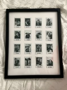 a black and white photo frame with many pictures in it on a sheet of paper