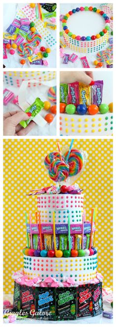 this is a collage of different pictures with candy and candies on it,