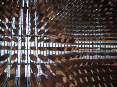 an abstract image of wooden planks in the ceiling