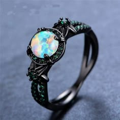 Black Gold Filled White Fire Opal Ring - 75% OFF Next 48 Hours - 6 Lynx - Boho Accessories Black Gold Jewelry, Fire Opal Ring, Magical Jewelry, Black Ring, Pretty Rings, Fantasy Jewelry, Opal Ring, Pretty Jewellery, Opal Jewelry