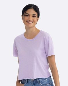 Ladies' Festival Cali Crop T-Shirt - LAVENDER - L | Next Level Women's Festival Cali Crop T-Shirt in Lavender Size Large | 65/35 Polyester/Cotton Casual Purple Top For Everyday, Casual Purple Scoop Neck Top, Summer Soft-washed Purple Tops, Everyday Purple Short Sleeve Tops, Trendy Purple Everyday Top, Purple Soft-washed Relaxed Fit Tops, Lavender Trendy T-shirt For Summer, Basic Lavender Crew Neck Top, Trendy Lavender T-shirt For Summer