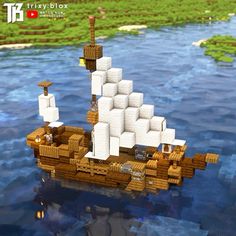 Minecraft Small Boat Build, Sailboat Minecraft, Boats In Minecraft, Tiny Boat Minecraft, Ship House Minecraft, Minecraft Base Ideas Mountain, Minecraft Pirate Ship House, Raft House Minecraft