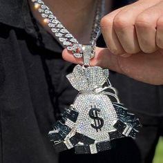 Huge jumbo size Money Bag medallion hip hop pendant cuban link chain for men. Nicely iced with a multitude of stones that shine so hard they will blind you. Get the link for more details! Luxury Black Jewelry With Chain Strap, Luxury Iced Out Cuban Link Necklace, Luxury Iced Out Silver Chain Necklace, Luxury Iced Out Link Chain Necklace, Iced Out Cuban Link Necklace For Streetwear, Luxury Iced-out Silver Cuban Link Necklace, Nike Shoes Women Fashion, Gold Grillz, Mens Fashion Jewelry