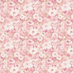 a pink and white flowered wallpaper with lots of flowers on the bottom half of it